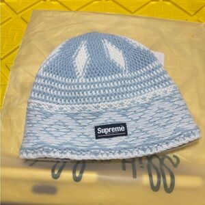 Supreme Light Blue & White  Knit Beanie with Logo Patch